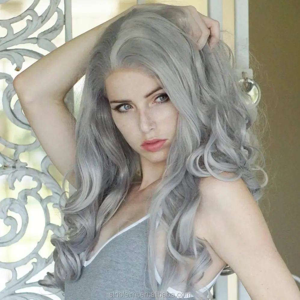 alibaba wholesale high quality synthetic hair cosplay wig grey lace front wigs for white women