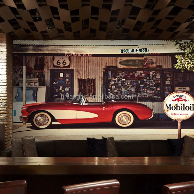 Papel tapiz decorativo para restaurante, cafetería, Bar, papel tapiz 3D Retro Nostalgia, Mural grande Vintage para coche