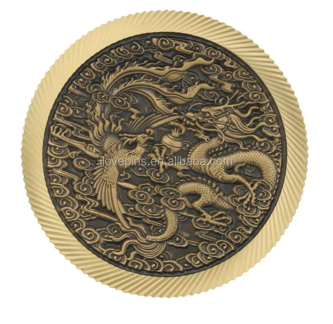 antique gold embossed Chinese dragon souvenir coins