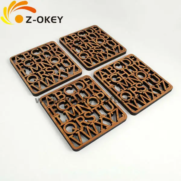 Bamboo Alphabet Coasters wood laser carving mat decoration