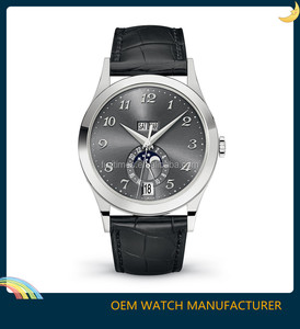 Reloj Mecánico moonphase para hombre, correa de cuero marrón genuino de acero inoxidable 316L, <span class=keywords><strong>calendario</strong></span> anual - Product Image 3
