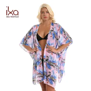 Kadın Şeffaf Şifon Kimono Hırka Katı Rahat Pelerinler Plaj Cover up