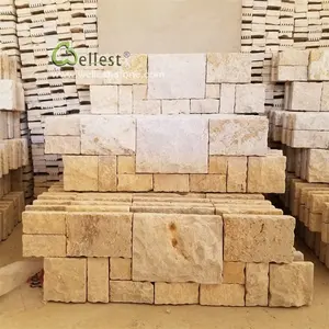 Z shape interlocking golden limestone stone wall cladding natural