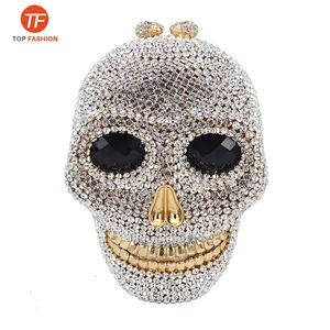 China Factory Wholesales Luxury Crystal Rhinestone Clutch Evening Bag for Formal Party Diamond Skull Minaudiere Purse