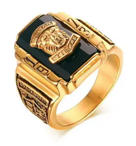 Europe and the United States IP gold plating Walton tiger navy stainless steel ring man personalized retro ring with glass stone