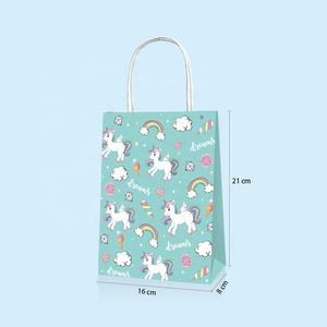 BD026 12 pièces sacs de cadeaux de fête <span class=keywords><strong>licorne</strong></span> rose, sacs en papier avec poignées pour enfants, sac de friandises pour bonbons, fournitures de fête d'anniversaire - Product Image 2