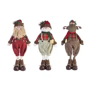 Holiday handicraft wholesale 28 inch standing indoor plush toys decoration 3 assorted plaid christmas santa snowman moose