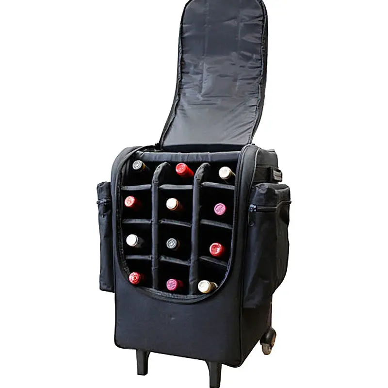Heavily insulated wine bag polyester 12 bottle cooler trolley bag