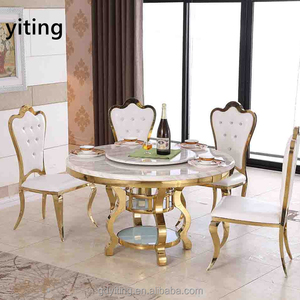 Demi-Cercle D'or en acier inoxydable hôtel hall table à manger et chaises - Product Image 5