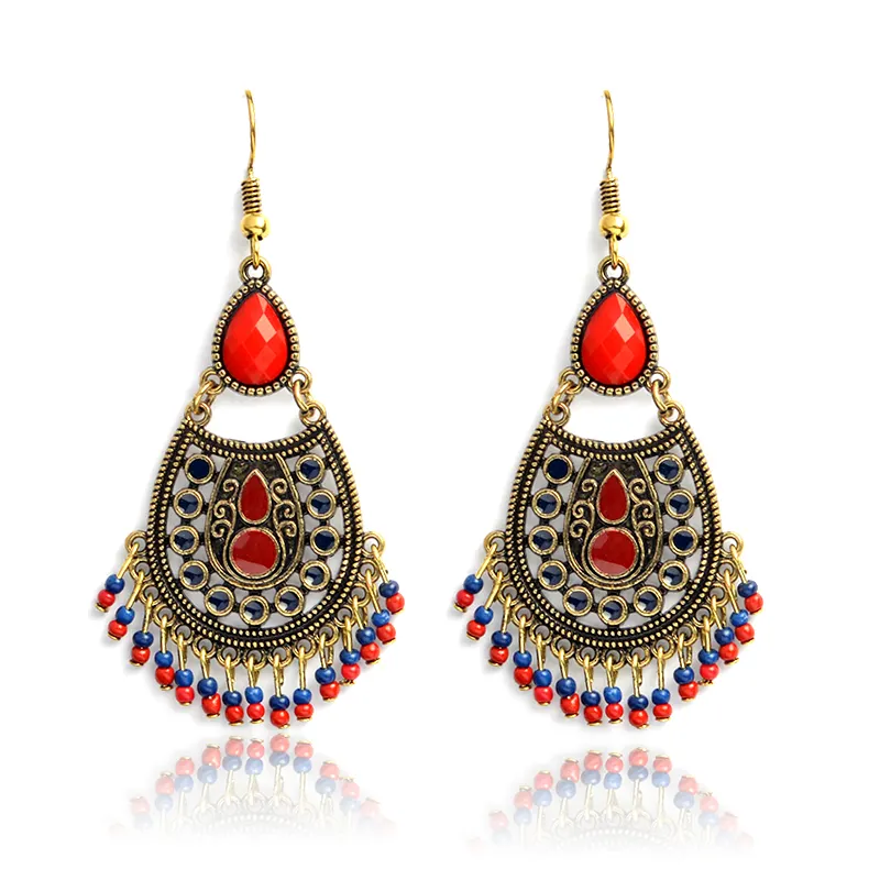 Beads Tassels drop earrings Vintage Pope style Water Drop Danglers Bohemian Ethnic Retro Earrings boho chic Ear Jewelry Gift
