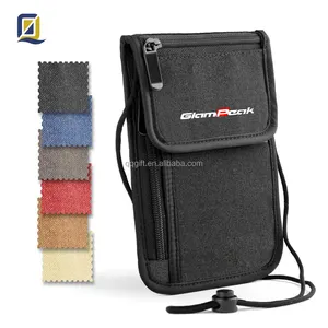 QQgift OEM Custom Logo Top RFID Hidden security Passport Holder Organizer Bag Travel Neck Wallet Pouch Stash with ID card holder