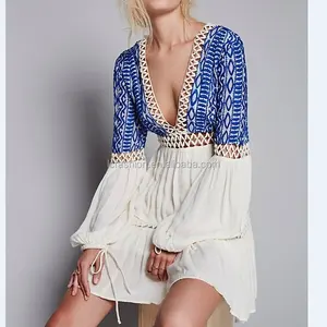 Women Summer Backless Mini Hippie Boho Embroidery Casual dress