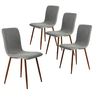 北欧风格现代餐厅金属灰色织物亚麻堆叠餐椅与木纹腿