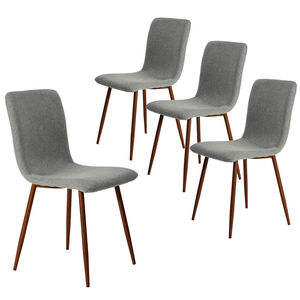Silla de comedor de estilo moderno nórdico para uso en interiores, tela de lino gris metálica con patas de grano de madera para cocina y restaurante