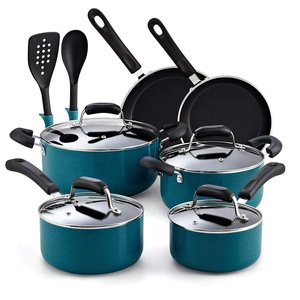 Juego de utensilios de cocina antiadherentes coloridos de 12 Uds., utensilios de cocina, juego de ollas y sartenes con herramientas de cocina de alta calidad