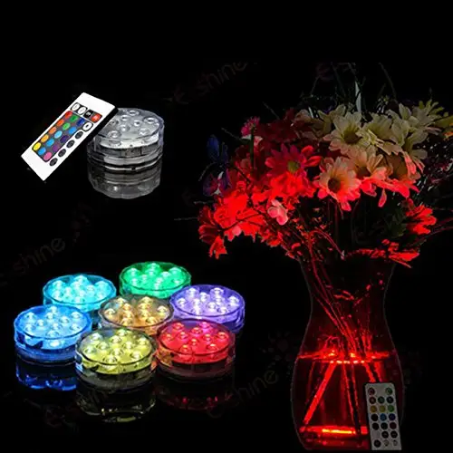 10 LEDs 16 Colorsrการควบคุมระยะไกลใต้น้ำแจกันแสง/2.8นิ้วM Ulticolor LEDกันน้ำฐานแสงสำหรับงานแต่งงานกลาง