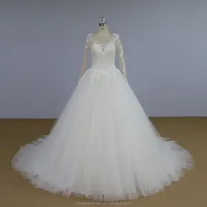 Nuovo modello dell'innamorato maniche lunghe paillettes pizzo vita bassa abito da sposa