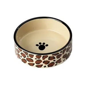 Dog Paw Painting Cute Round Shape Custom Porcelain Wholesale Dog Bowl for pet feeder