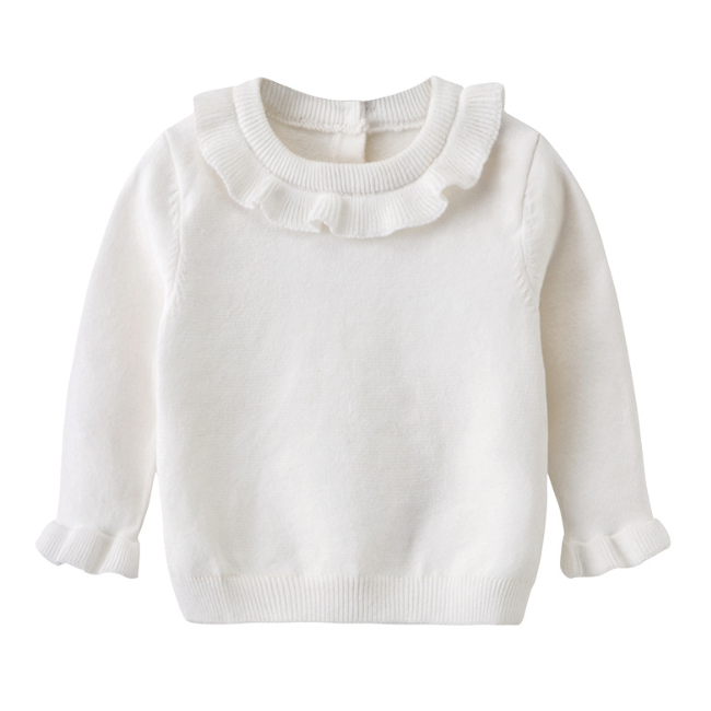 PHB30703 чистый белый модный простой дизайн для маленьких девочек однотонный Детский свитер