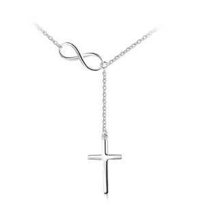 Простое Ожерелье из стерлингового серебра 925 пробы с кулоном в Форме Знака бесконечности и Креста для подруги