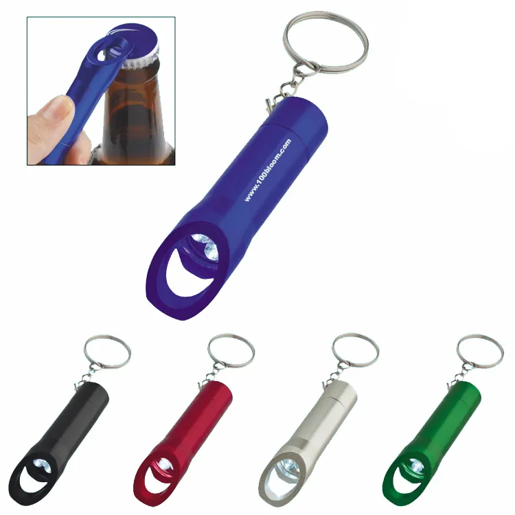 Factory wholesale promotional mini aluminum 3 led keychain torch with bottle opener in uv light