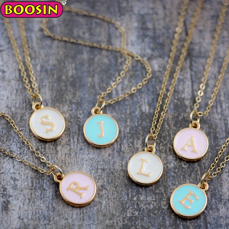 Name Design Pendant Gold Enamel Initial Pendant Hand Script Front Alphabet Letter Charm For Necklace