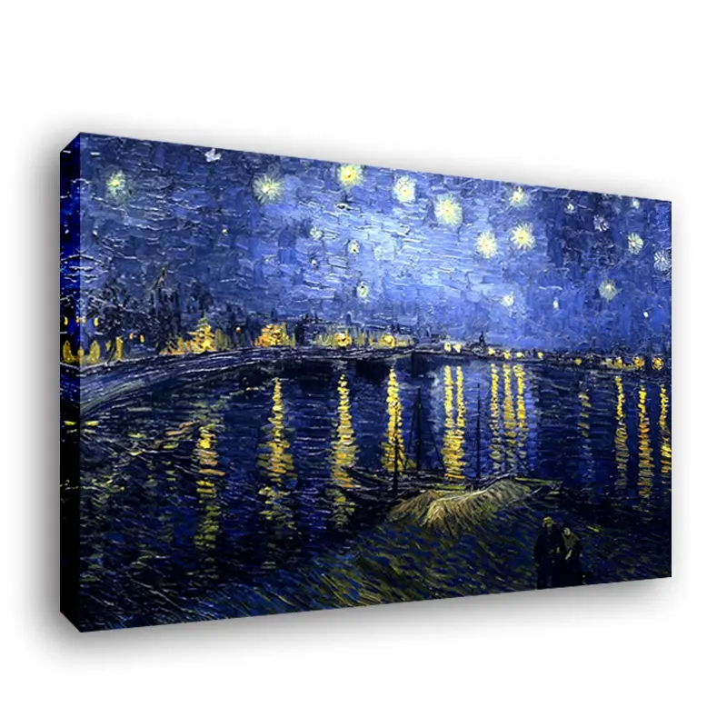 Pintura de pared de Van Gogh para decoración de sala de estar, arte de noche estrellada personalizado, lienzo sobre el río Ródano