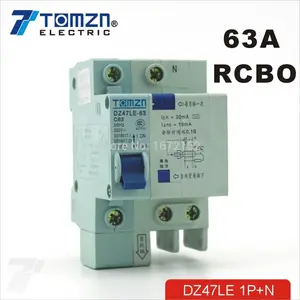 DZ47LE 1P + N 63A C 型 230V 〜 50 HZ/60hz 剩余电流断路器具有过流和漏电保护 RCBO