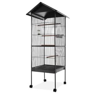 Vendita calda gabbia di uccello di legno posatoi con tetto in tubo di acciaio - Product Image 1