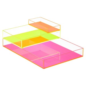 Custom Poppin Transparent Neon Pink Desk Organizer <strong>Tray</strong> Clear Neno Acrylic <strong>Makeup</strong> Jewelry Accessory <strong>Tray</strong> - Product Image 2