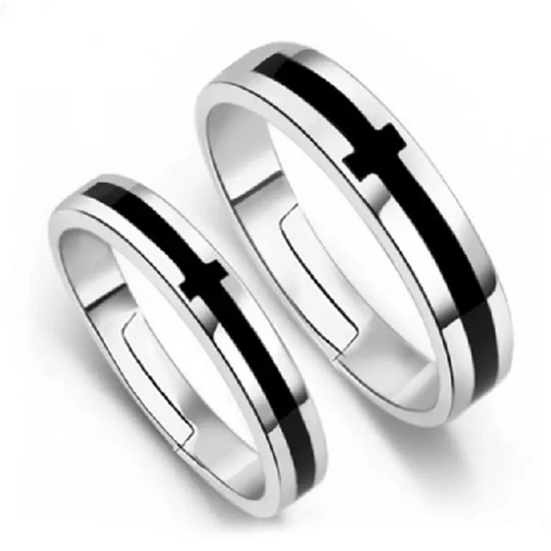 Fashion new men's and women's silver black couple cross adjustable ring party jewelry accessories