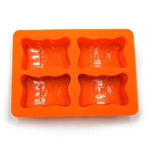 Fabrika özel Logo dikdörtgen kalıp turuncu 4 boşluklar gıda sınıfı silikon sabun kalıp sabun yapımı için