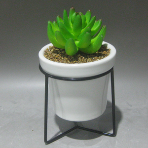 <span class=keywords><strong>Amazon</strong></span> venta pequeño redondo blanco de cerámica planta suculenta olla con soporte de metal - Product Image 2
