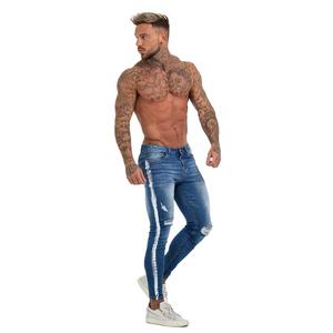 Jeans pour hommes skinny déchirés à <span class=keywords><strong>genoux</strong></span> coupés, jeans patchwork délavés pour hommes en usine de jeans, vente chaude - Product Image 3