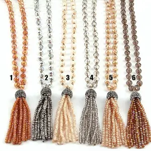 Fashion 5X8 Panjang Wanita Abu-abu Kaca Kristal Rosario Rantai Kalung Square Druzy Kaca Kristal Rumbai Kalung