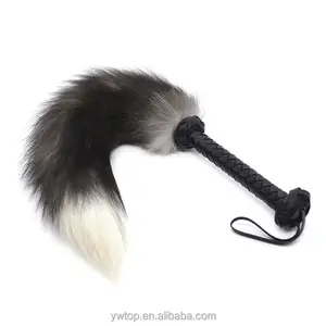 Flirt Toys Fox Tail Feather Whip Sexy Strap Leather Handle Tickler Whips Adult Game Sex Products