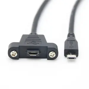 كابل USB صغير رخيص من الذكور إلى مايكرو USB أنثى تمديد لوحة جبل نوع مع مسامير البيانات وشاحن ، أسود