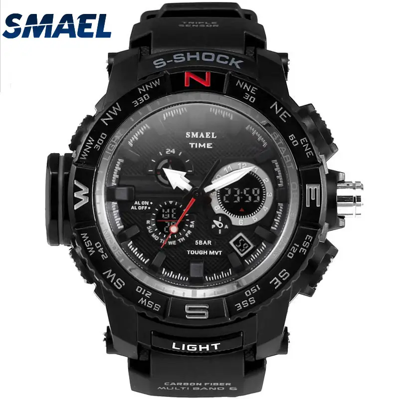 SMAEL Dual Time Wasserdichte Kunststoff Digital Sport Armbanduhr Für Männer