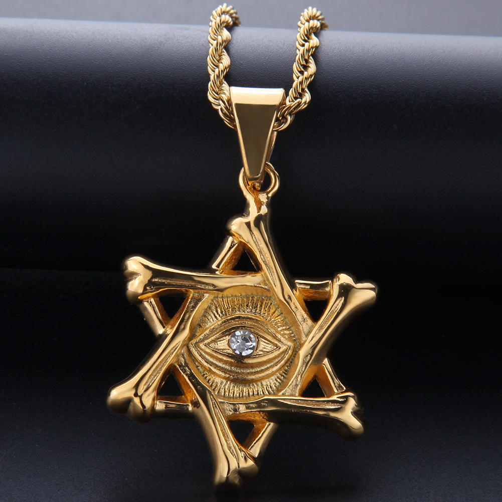 Vòng Cổ Mặt Dây Chuyền Hình Ngôi Sao David Cổ Điển Dành Cho Nam Vàng Bạc Thép Không Gỉ Rhinestone Israel Trang Sức Chuỗi 24 Inch Của Người Do Thái