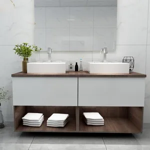 โต๊ะเครื่องแป้งห้องน้ำที่ทันสมัยมาตรฐานออสเตรเลียเมล็ดไม้สำเร็จรูปหน่วยโต๊ะเครื่องแป้งห้องน้ำ