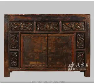 Cinese Antico Asiatico Mobili Gansu Originale Intagliato Rustico Distressed Dipinta Armadio