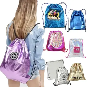 VidCon Show Shiny Drawstring Bag Metallic Blue Glitter Polyester String Backpack