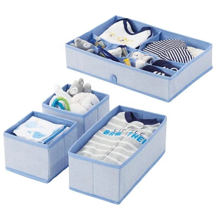 Custom Blue Stripes Kids' Underwear Drawer Box Fabric Folding Storage Square Shape Sustainable and Stocked Clothing Storage