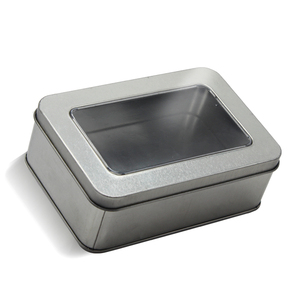 Tùy chỉnh bạc hình chữ nhật hộp thiếc với cửa sổ đồng bằng OEM thiết kế để chơi thẻ Craft Eye Shadow Blush cấp thực phẩm có thể tái chế - Product Image 2