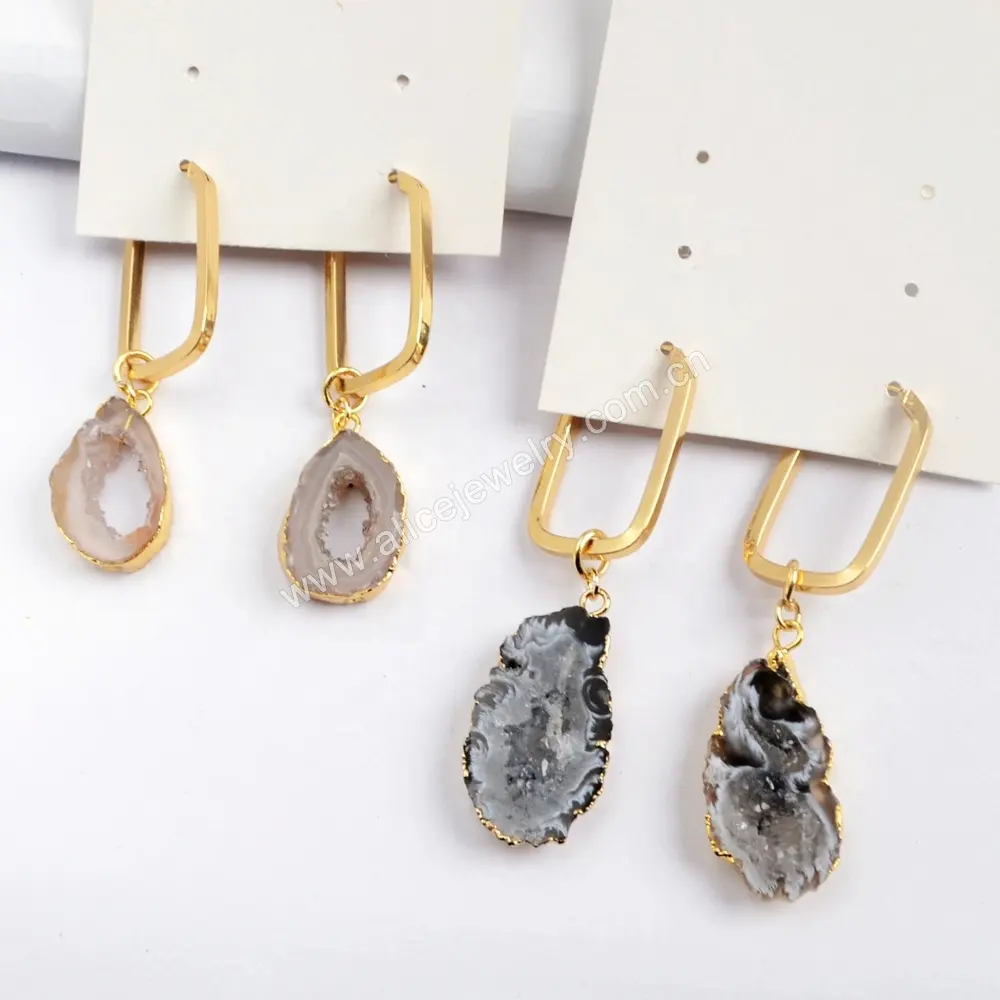 G1587 2019 Hàng Mới Về Bông Tai Hoop Agate Slice Bông Tai Cho Phụ Nữ Bông Tai 2020