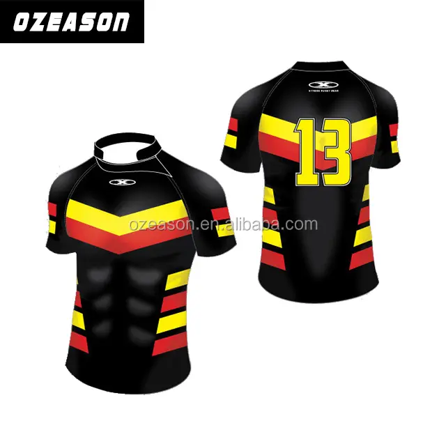 2024 New nhuộm thăng hoa Polyester Rugby Jersey và quần short màu đen