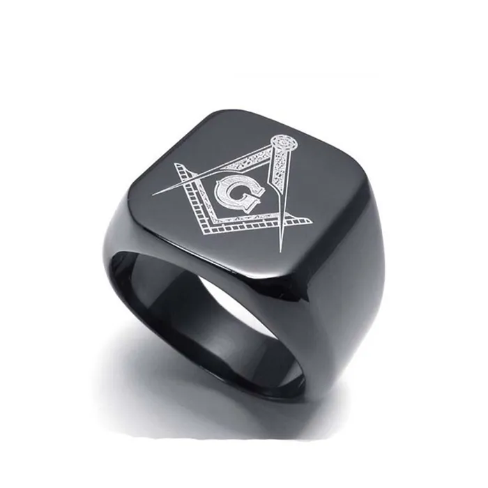 Custom design alla moda nero ceramica anello in bianco in acciaio inox anelli massonici, lasrer inciso <span class=keywords><strong>massonico</strong></span> signet anelli (HG-023)
