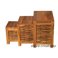Juego de Taburetes y Mesas Auxiliares Modernos Personalizados con Otomana de Madera Maciza de Sheesham para Hotel, Apartamento, Muebles de Sala de Estar Estilo Indio