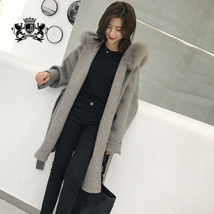 Cappotto in Cashmere Double Face da <span class=keywords><strong>Donna</strong></span> con Cappuccio Bordato in Pelliccia di Volpe, <span class=keywords><strong>Trench</strong></span> in Lana - Product Image 2