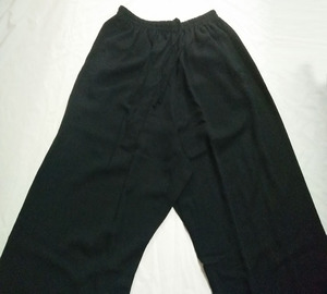 Unisex Đồng bằng màu đen Linen trộn với đàn hồi dây thắt lưng và chân hở với taiji logo thêu trên bên phải chân hip taiji quần - Product Image 3